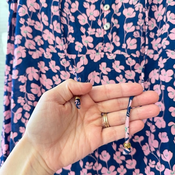 Angels By the Sea Floral Blue Pink Sleeveless Single Tier Button Front Dress L - Picture 7 of 8